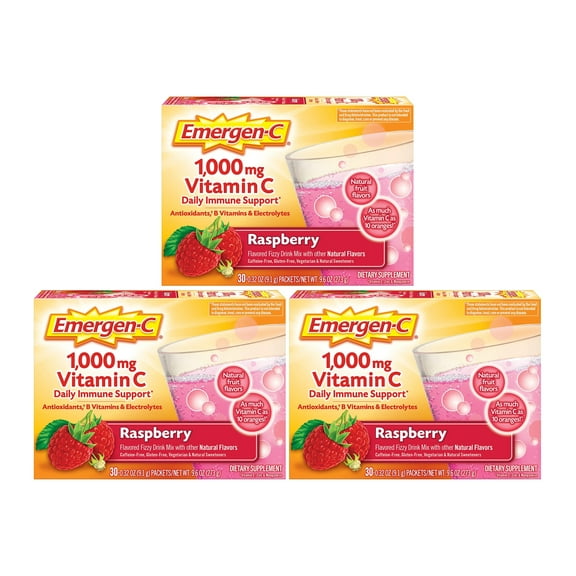 Emergen-C Vitamin C Drink Mix Packets Raspberry 30 Each (Pack of 3)