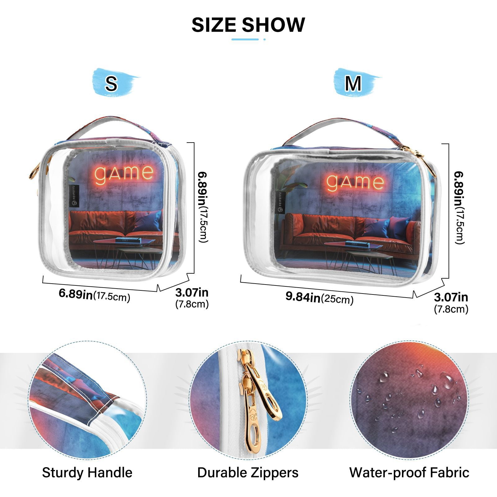 Clear Makeup Bags with Handle Large Opening 2 Pack Set Toiletry Bag Quart Size Bag, for Women Man Traveling Travel Essentials, Toiletries and Other. Game