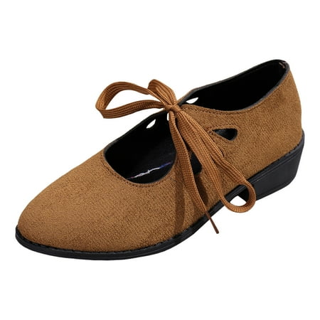 MIASHUI Women s Low Heels Comfortable Shoes Vintage Lace Up Loafers Dress Work Shoes Brown 6.5