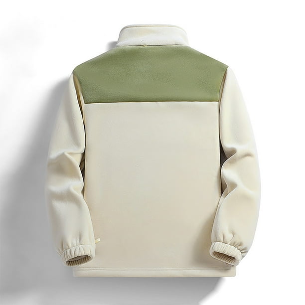 BVnarty Men s Fleece Jacket Warm Winter Full Zip Lightweight Outerwear Thick Outdoor Stand Collar Solid Color Warm Thick Fleece Jacket Green XS Walmart Business Supplies