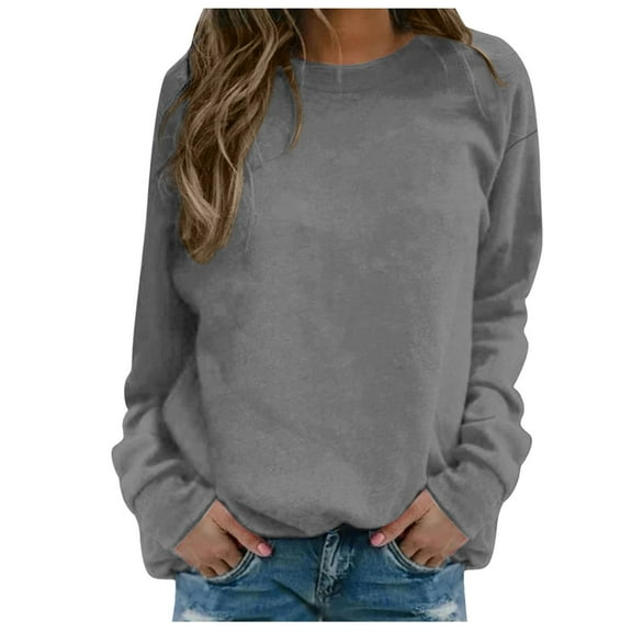 Women's Crewneck Sweatshirts Long Sleeve Basic Solid Pullover Tops 2025 Fall Winter Trendy Soft Comfy Relaxed Fit T-Shirts