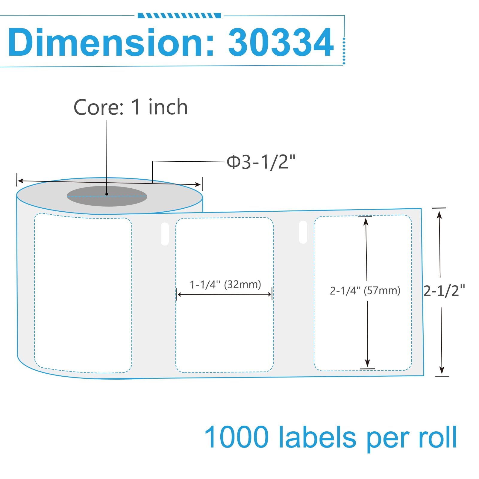 NineLeaf 3 Rolls Compatible for DYMO 30334 2-1/4 in x 1-1/4 in Direct Thermal Shipping Address Barcode Labels, 1000 Labels Per Roll