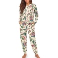thumbnail image 2 of DISNIMO Women 2 Piece Pajama Set Hummingbird Flower Print Long Sleeve Sleepwear with Long Pants Loose Fit Loungewear with Hairband Round Neck Nightwear Fashion Pajama Outfits, S, 2 of 7