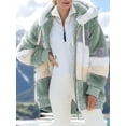 thumbnail image 4 of Womens Winter Fuzzy Fleece Jacket Hooded Color Block Patchwork Coats Outerwear with Pockets Green XXXL, 4 of 9