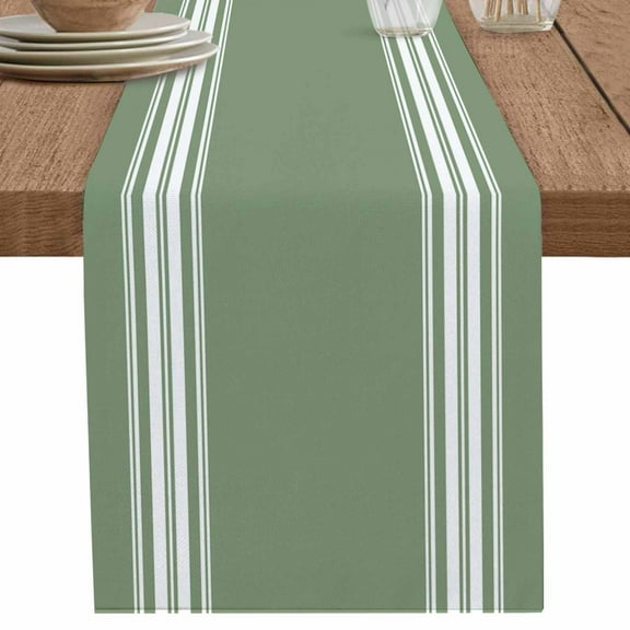 nqOlkjepod Dark Sage Green Table Runner 72 Inches Long Farmhouse Dress Scarves, Farmhouse Sage Green White Striped Dining Tablerunner for Coffee Table/Kitchen Island/Party Décor, 14" x 72"
