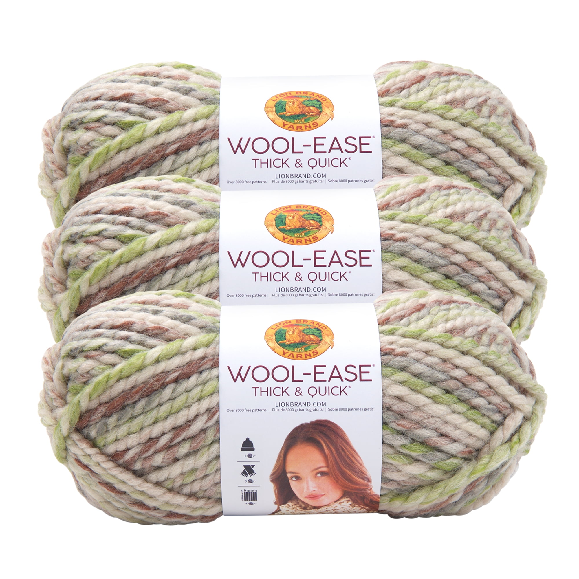 Lion Brand Yarn WoolEase Thick and Quick Fern Classic Super Bulky Acrylic, Wool Multicolor
