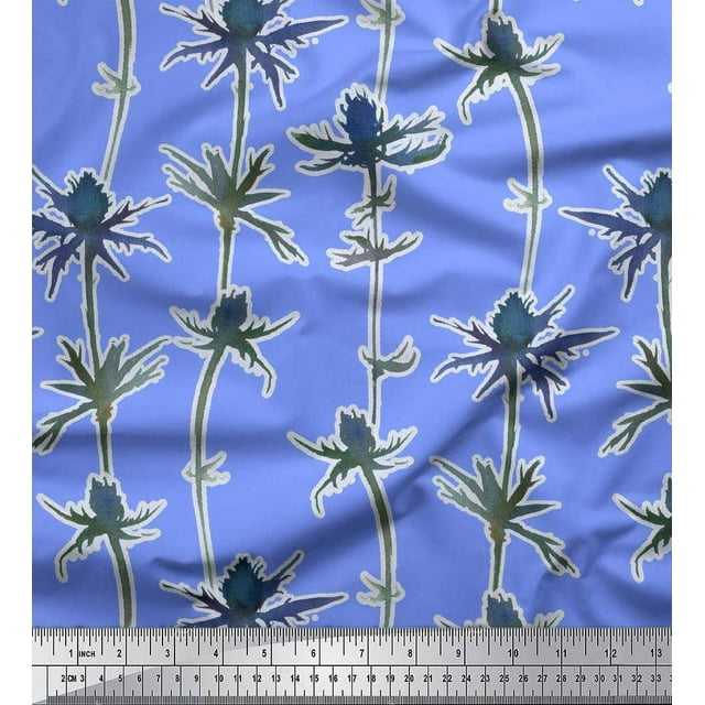 Soimoi Blue Heavy Satin Fabric Artistic Floral Print Fabric by the Yard 54 Inch Wide