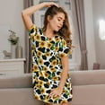 thumbnail image 3 of Honeii Cute Cow Print Sunflower C Print Women's Loose Short Sleeve Nightgown, Soft Cotton Sleepwear, Comfy Loose Fit Pajama Dress for Sleep and Lounge, 3 of 6