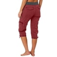 thumbnail image 3 of Aligament Linen Pants Women Trendy Low Waisted Elastic Capris Cargo Pants Casual Multi Pocket Solid Drawstring Athletic Bottoms Red XXL, 3 of 6