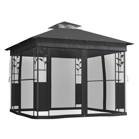 SAZYY 10x10 Outdoor Gazebo with Shelves & Netting, UV30  Double Roof Patio Gazebo for Lawn Backyard