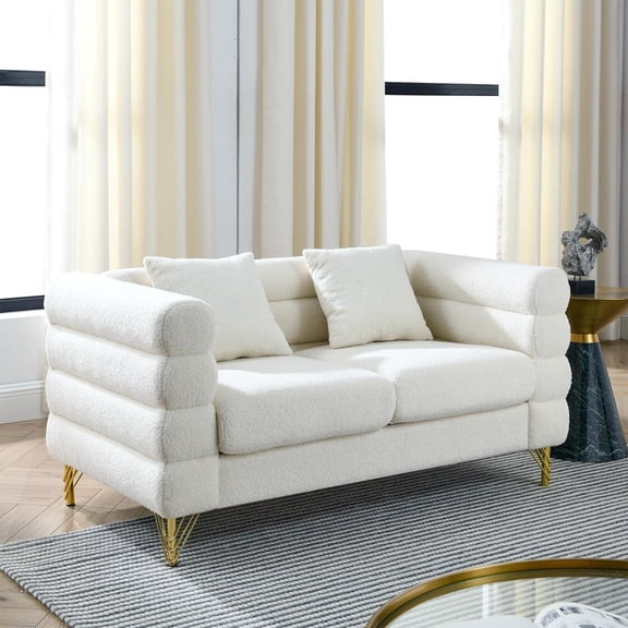 Barara King 60" Sleeper Sofa with Oversized 2 Seater and 2 Pillows, Seat Couch with Deep Seating for Living Room, Bedroom, Office, White Teddy
