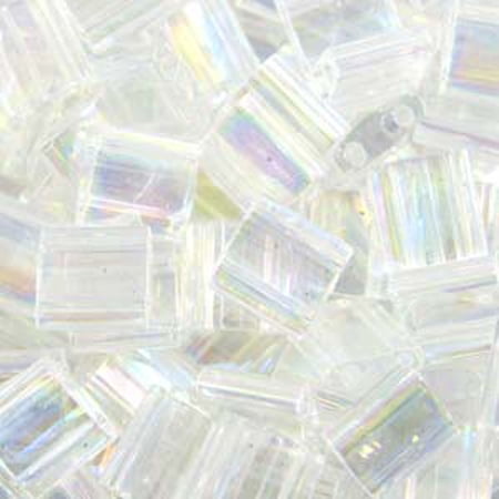 Miyuki Half Tila Beads 2 Hole Rectangle Seed Beads 2.3 x 5mm 7.8 Grams Crystal AB