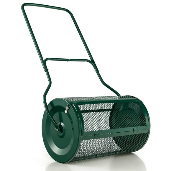 Costway 27" Compost Spreader Peat Moss Lawn Care Manure Spreader Metal Roller with  Handle