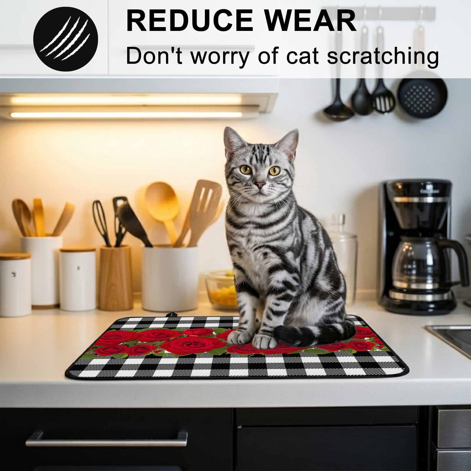 Valentine's Day Stove Top Cover for Electric Stove, Heat-proof & Non Slip Glass Top Stove Cover Protector, Red Roses Floral Leaves Buffalo Plaid Kitchen Flat Cooktop Rubber Mat 24x21 Inches