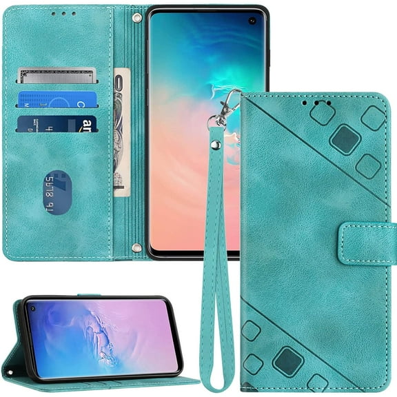 S10 Phone Case Wallet,for Galaxy S10 Case,[Card Holder Slots][Wrist Strap][Stand Function] TPU Interior Protective PU Leather Phone 2023 Flip Cases Cover for Samsung Galaxy S10 6.1 Inch (Green)