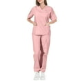 thumbnail image 2 of Scrubs for Women - V Neck Top and Bootcut Cargo Straight Pants with multi Pockets Pink L, 2 of 4