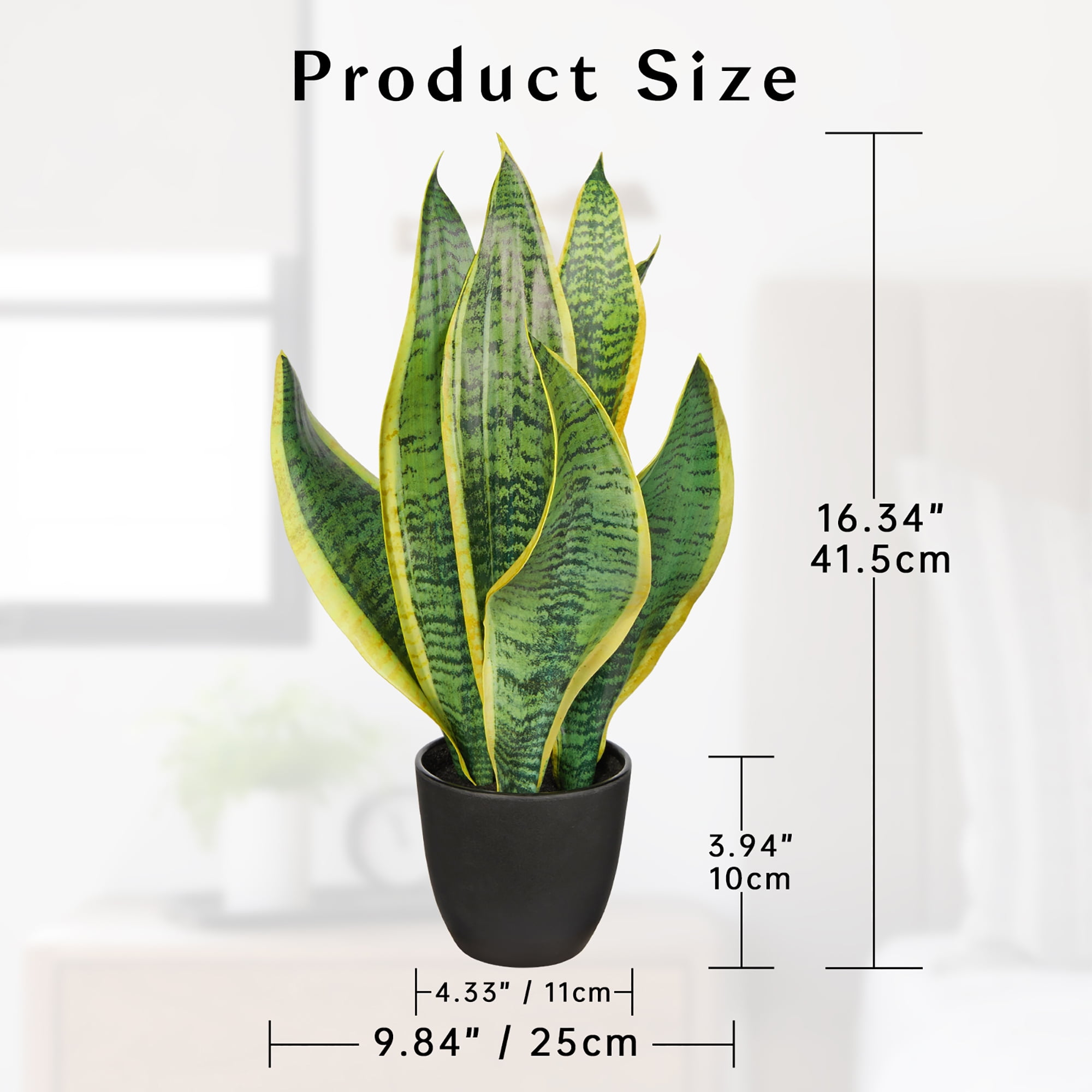 16Inch Small Artificial Snake Plants Fake Sansevieria Faux Decorative Tropical Plants Potted Desk Table Top Decor outdoor