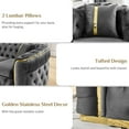 thumbnail image 3 of Mid Century Modern Chesterfield Sofa Couch, 90.6" Velvet Couch Grey and Gold Sofa Luxury Loveseat for Living Room, Tufted Sofas with 2 Pillows & Classic Golden Decor, Grey, 3 of 8