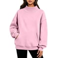 thumbnail image 2 of VEKDONE Oversized Sweatshirts for Women Fall Drop Shoulder Long Seeve Mock Neck Sweatshirt Solid Color Loose Fit Comfy Pullover Top with Pockets Pink L, 2 of 8