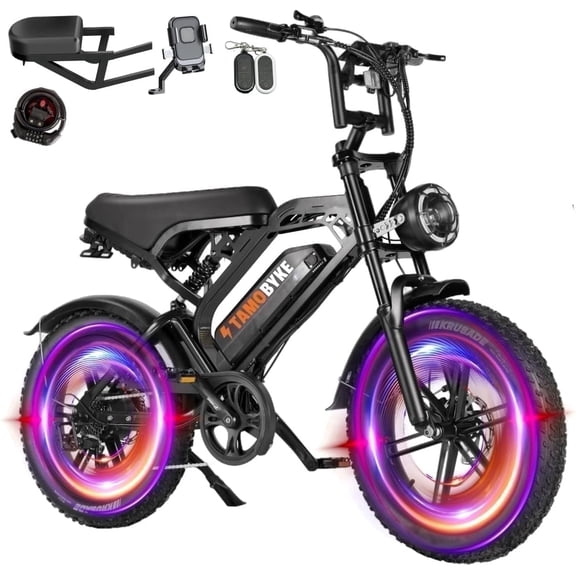 Tamobyke 20" Fat Tire Electric Bike for Adults, 30mph Peak 1500W 48V 15.6Ah Mountain Ebike UL2849