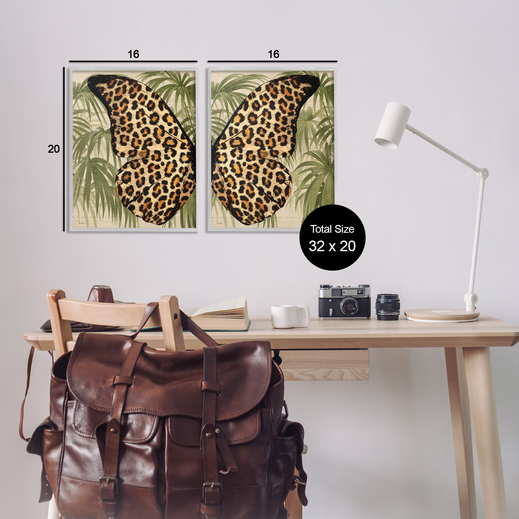 Stupell Industries Cheetah Butterfly Wings Animals & Insects Painting Gray Framed Art Print Wall Art, 16 x 20, Set of 2