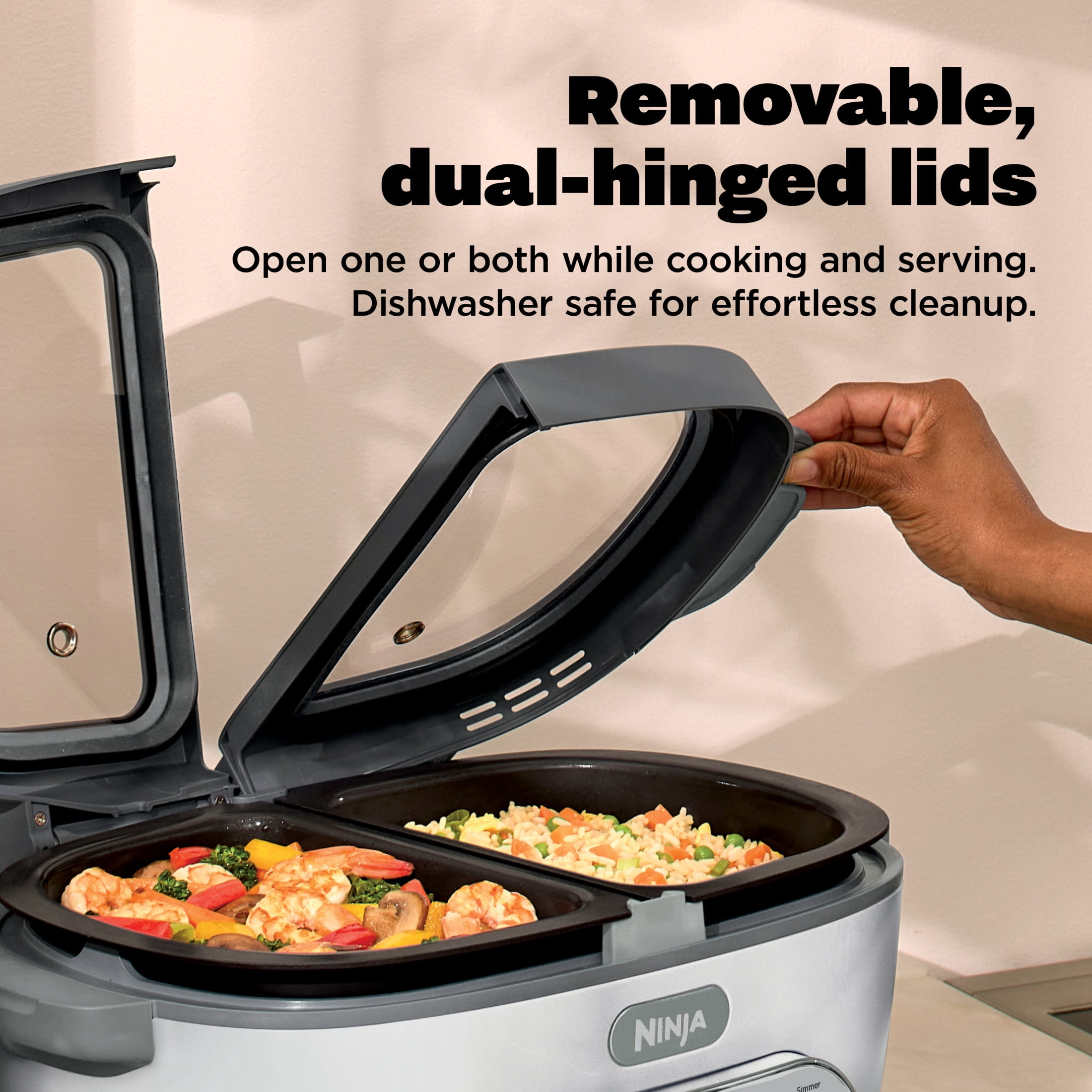 Ninja MultiPot 11-in-1 Multicooker with DualZone Technology, Cook 2 Meals At Once, Feeds 8, Slow Cook, Sear, Bake, Rice, Pasta, Hot Pot, 1500W, MZ1000WH White