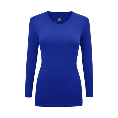 

WOMENS LONG SLEEVE V-NECK T SHIRT WITH SUPER-SOFT STRETCH FABRIC