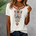 thumbnail image 4 of Qulqfy Embroidered Shirts for Women Casual Short Sleeve Fall Floral White Henley V-Neck Tunic Comfy Cute Tshirts 3XL, 4 of 7