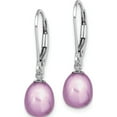 thumbnail image 2 of Sterling Silver Rhodium-Plated 7-8mm Purple Fwc Pearl Leverback Earrings Made In Canada qe12781pu, 2 of 5