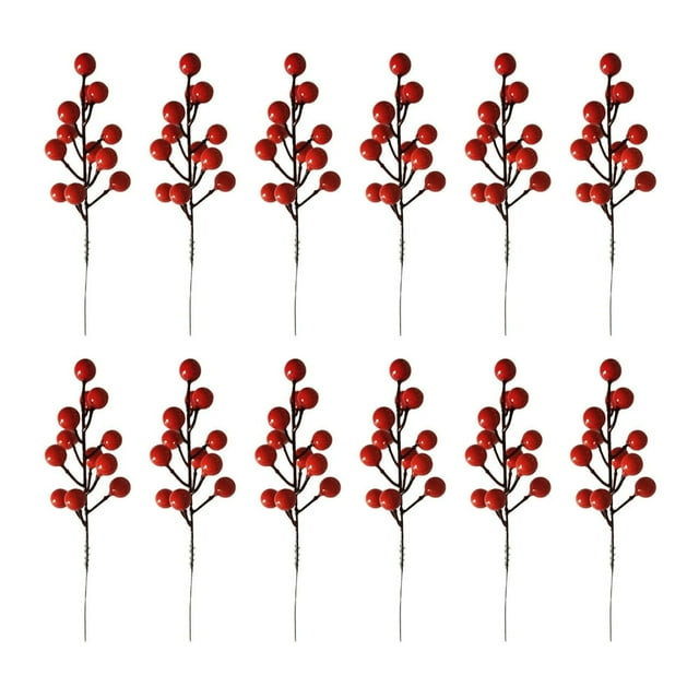 12 Pack Tiges de Baies Rouges Artificielles Bourgogne Rouge Baies Pics Houx Baies Branches pour Décorations d'Arbre de Noël Artisanat Mariage Vacances Saison Hiver Décor Décor à la Maison