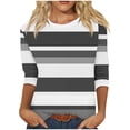 thumbnail image 1 of cfhntfmh Hauts pour Femmes 2024 Automne Tendance à Blocs de Couleur Blouses à Col Rond Décontractées Manches 3/4 Tuniques Amples, 1 of 5