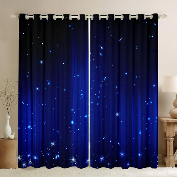 Royal Blue and Black Curtains Ombre Glitter Window Curtains for Bedroom Living Room,Abstract Striped Curtains & Drapes 2 Panels 42"Wx90"L
