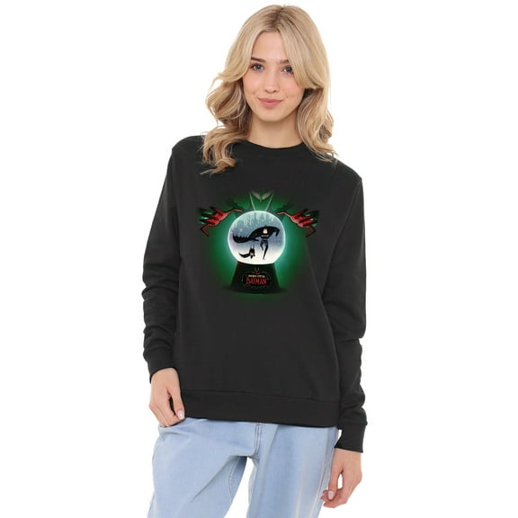 Merry Little Batman Snowglobe Women's Crew Sweatshirt, Black, Large