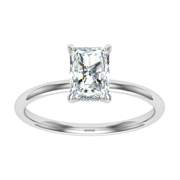 Veda Jewelry 14K White Gold Plated 2.04 Ct Radiant Cut Moissanite Ring - Engagement Wedding Hidden Halo Ring for Women - Solitaire Moissanite Ring for Her - Gift for Unforgettable Moments
