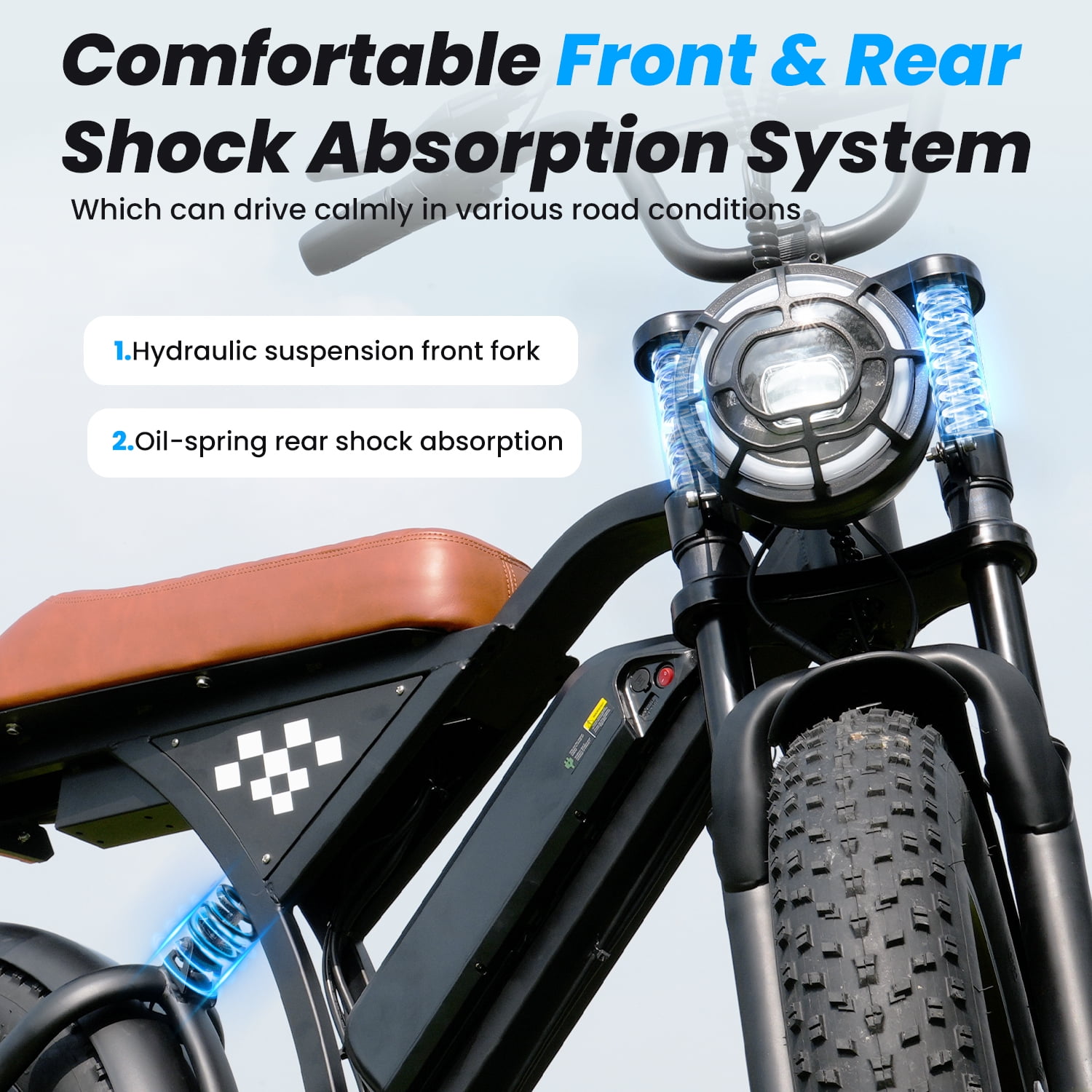 1000W Adult Electric Bike,Top Speed 20mph,Range 65 Miles,20*4.0" Fat Tire E-Bike with Intelligent Display,Front and Rear Suspension