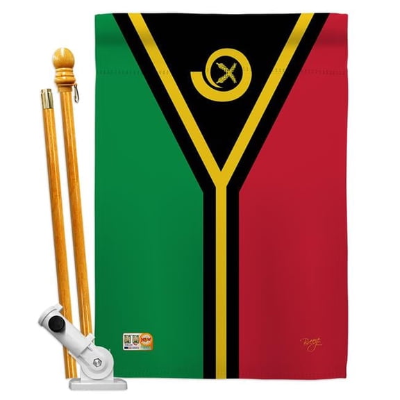 Breeze Decor BD-CY-HS-108350-IP-BO-D-US15-BD 28 x 40 in. Vanuatu Flags of the World Nationality Impressions Decorative Vertical Double Sided House Flag Set with Pole Bracket Hardware