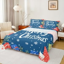 Manfei Cartoon Snowflake Tree Bed Sheets, Happy New Year King Sheets, Christmas Gift Sheet Set, Microfiber Bedroom Decor, 4 Pieces