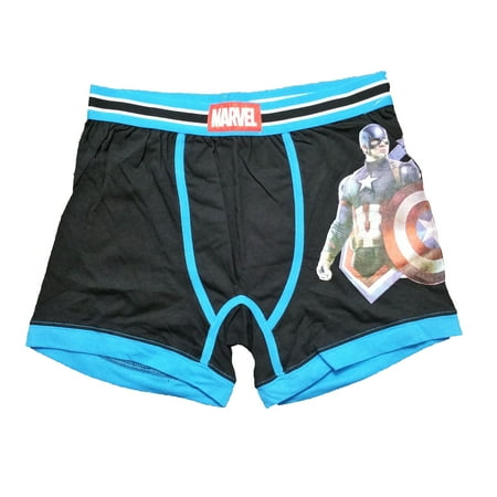 Men's Marvel Wear Captain America Boxer Brief Black/Blue Trim XL W7A