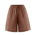 thumbnail image 3 of Yubnlvae Women's Summer Shorts - High Waist Embroidered Cotton Linen Pants Orange L, 3 of 6