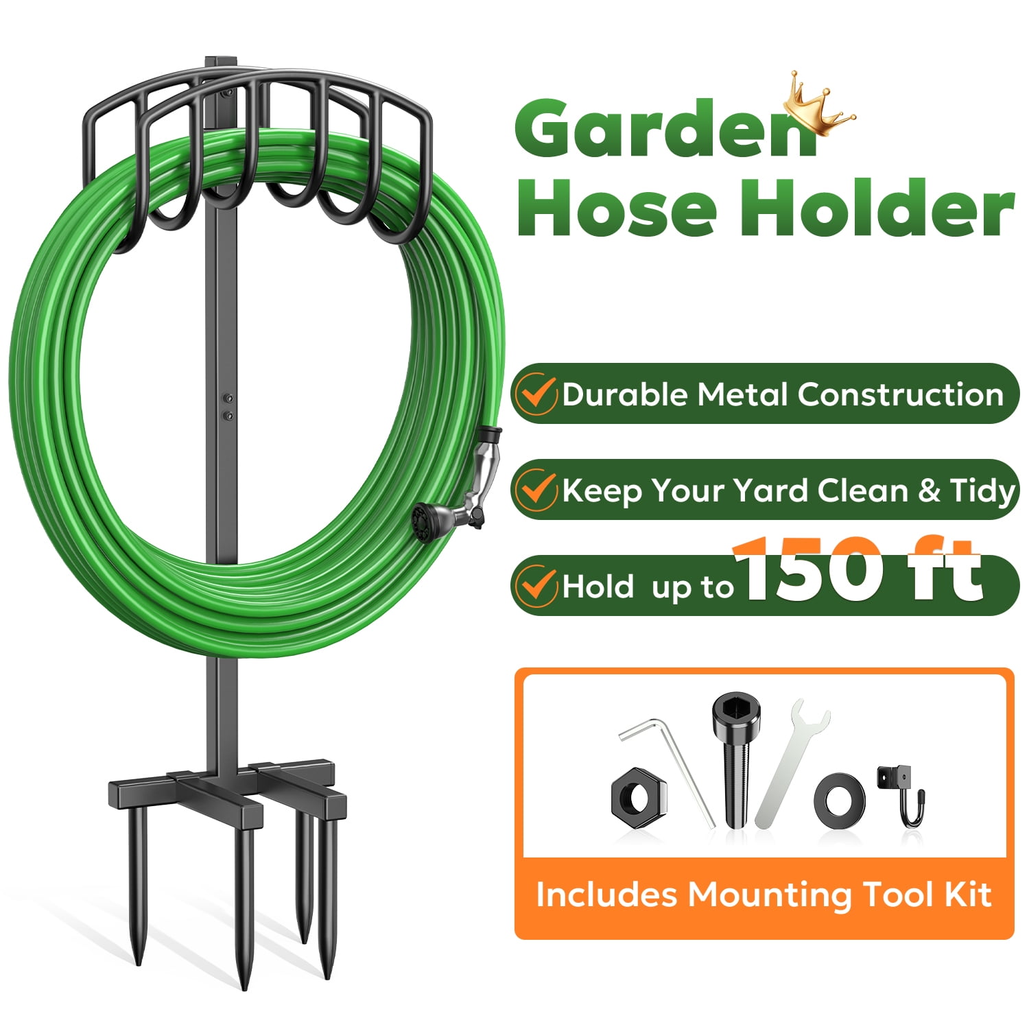 Liberty Garden 645-KD Supporto Per Tubo Da Giardino In Metallo – Capacità Fino A 38 Metri, Colore Nero