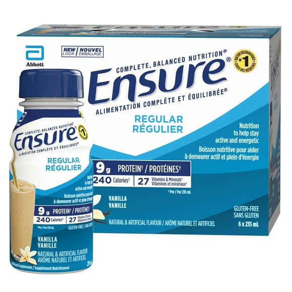 Ensure Régulier, Supplément Nutritionnel, Alimentation Pour Rester Actif Et Plein d'Énergie, Vanille, 6 Bouteilles De 235 mL 6 x 235 mL (emballage de 6)