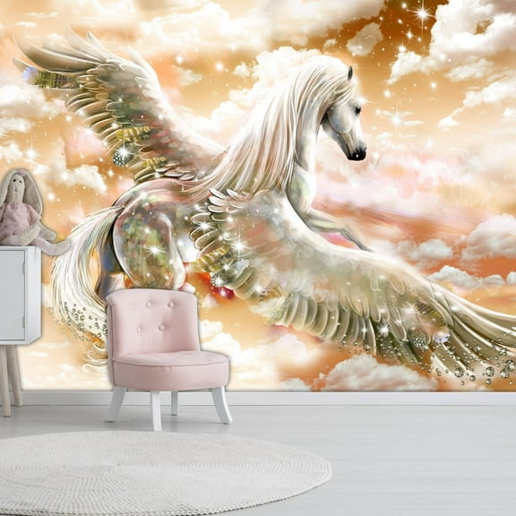 Tiptophomedecor Fiction Wallpaper Wall Mural - Pegasus Orange