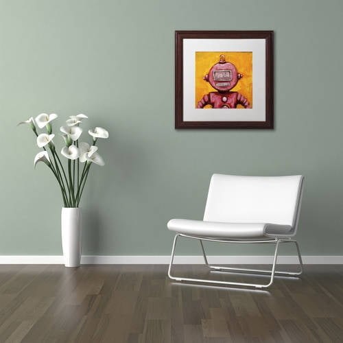 Trademark Fine Art 'Weebot-Friends' Canvas Art by Craig Snodgrass, White Matte, Wood Frame
