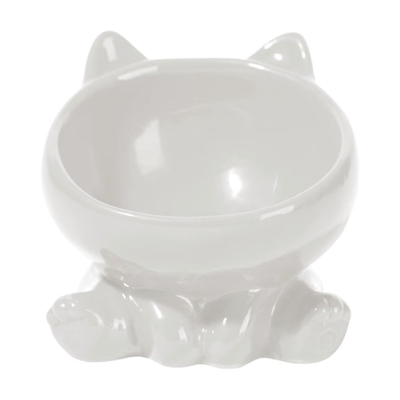 chaungfeng Cute Elevated Cat Bowls 1Pack, Ceramic Raised for Indoor Cats and Small Dogs Food Bowls 4.33 Inch Height, Reducing Pet’s Neck Bending and Pressure(White)