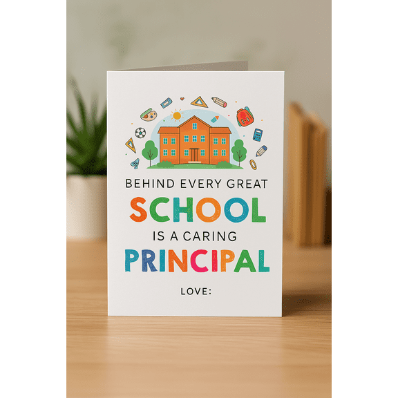 Behind Every Great School is a Caring Principal Greeting Card – Perfect for School Administrators – Blank Inside – Ideal Appreciation Gift for Principals, Teachers, and Education Professionals