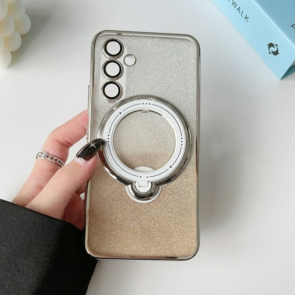 Nalacover Magnetic Case for Samsung Galaxy A34 5G, Sparkle Bling Rotated Ring Holder Stand Phone Case, Compatible with MagSafe & Car Mount, TPU Shockproof Non-Slip Cover - Silver