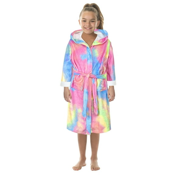 PMVFHDE Kids Clothes Teen Kids Boys Girls Hooded Warm Flannel Fleece Towel Robe Bathrobe Soft Pajamas Sleepwear Girls Sleepwear & Robes Pink,L