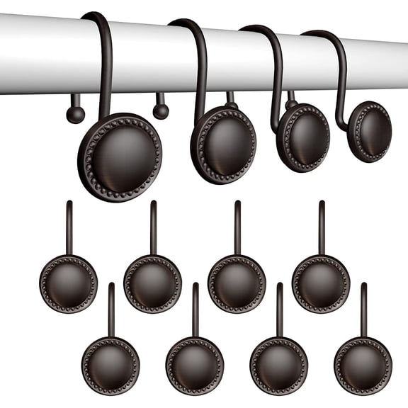 Shower Curtain Hooks Set of 12, Rust Proof Brown Shower Curtain Hooks for Bathroom