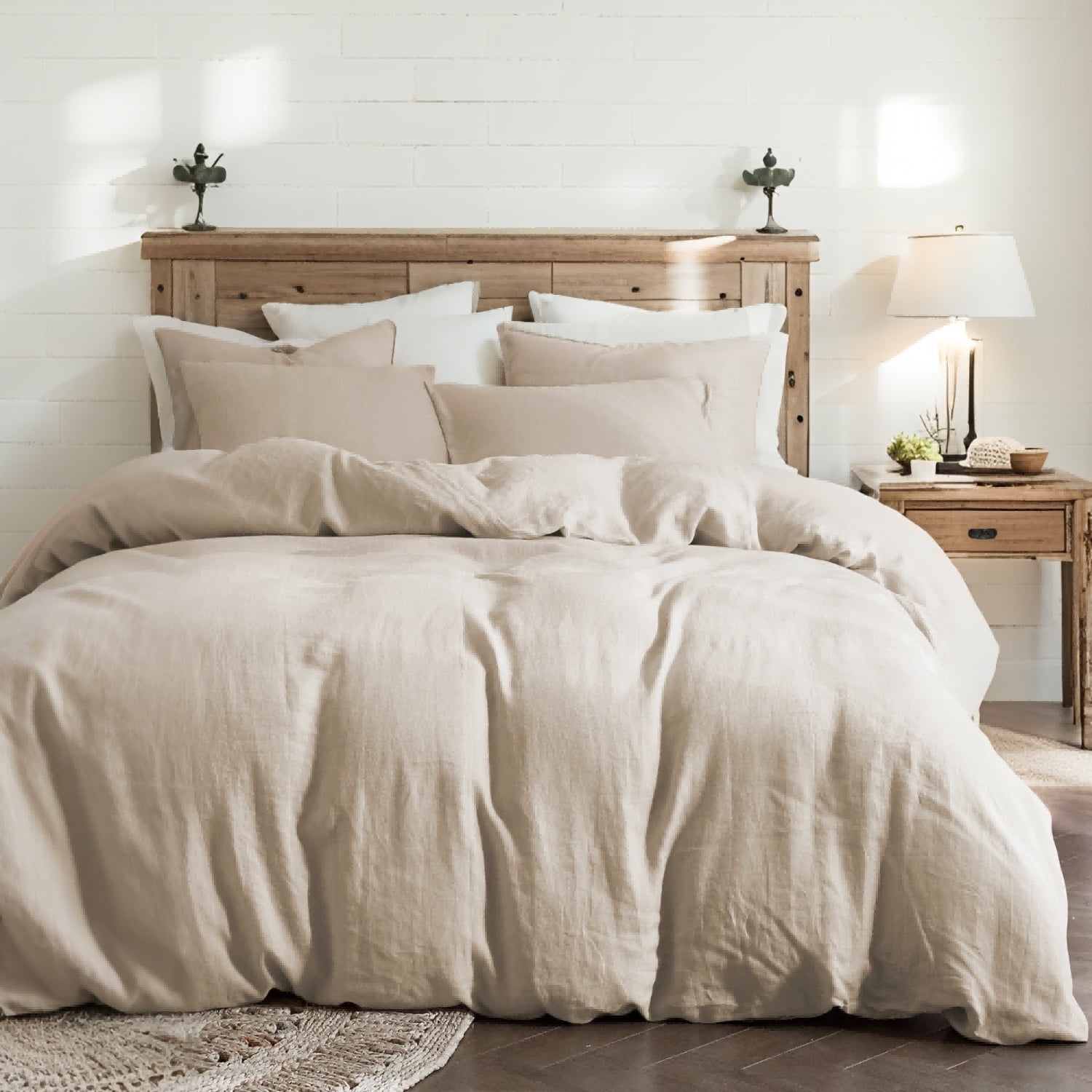 NAYOROOM 100% Organic Cotton Duvet Cover Full Size, 3 Pieces Double Layer Cotton Gauze Bed Set Duvet Cover,Beige