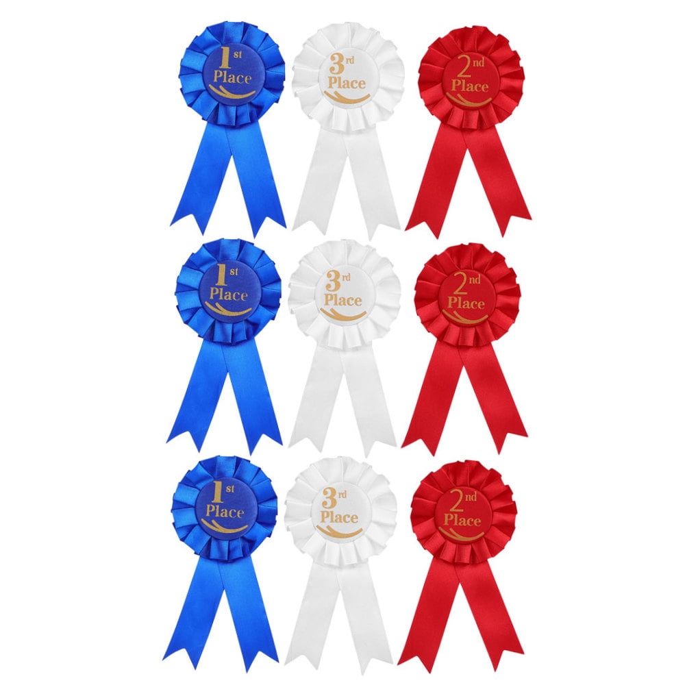 WHAMVOX 9pcs Satin Prize Ribbons for 1st Medal Rosette Badge Set with Pin for School Contests Sports Games Party Awards Graduation Ceremonies